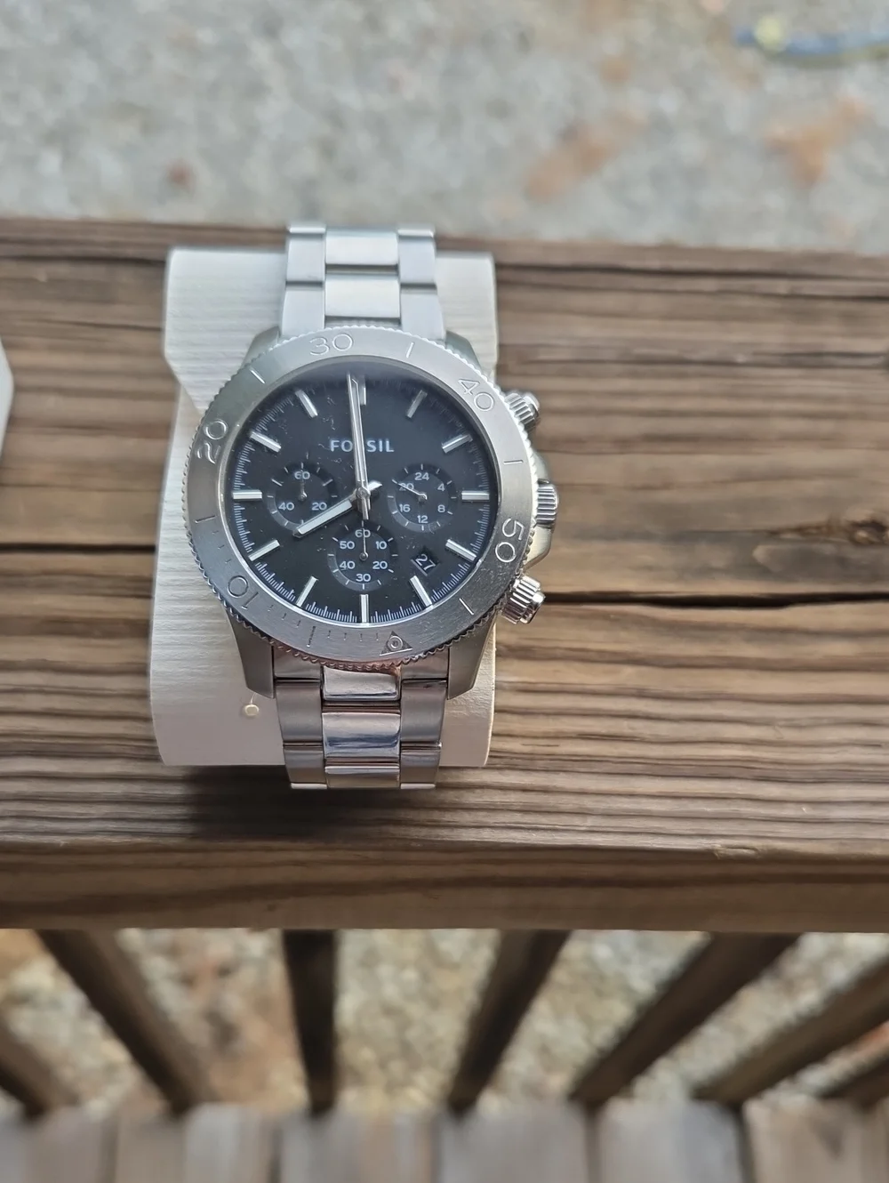 Fossil Men's Silver Stainless Steel Chronograph with Black Dial